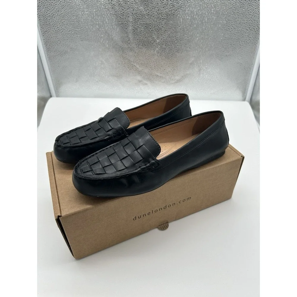 New Dune London Greene Woven Leather Slip On Driving Loafers‎ Mocs Black Size 8